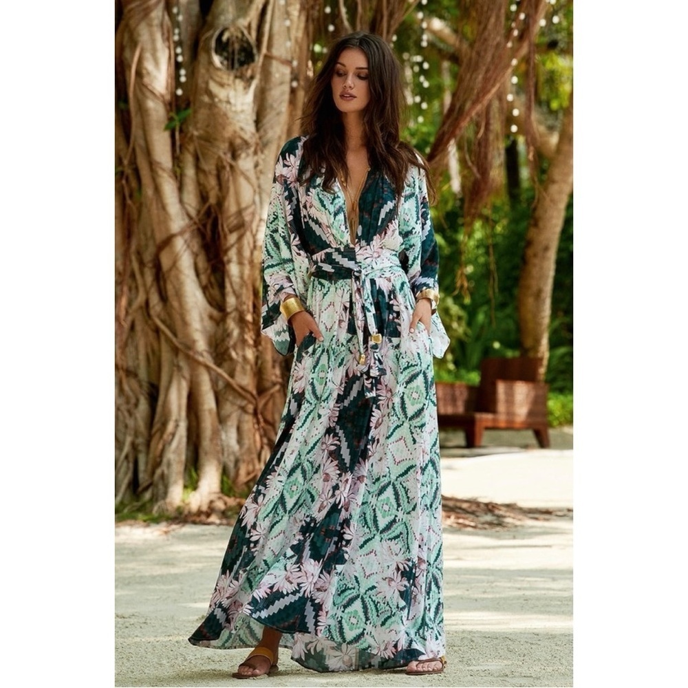 Melissa Odabash Size M Erin Eden Belted Kimono Maxi Dress